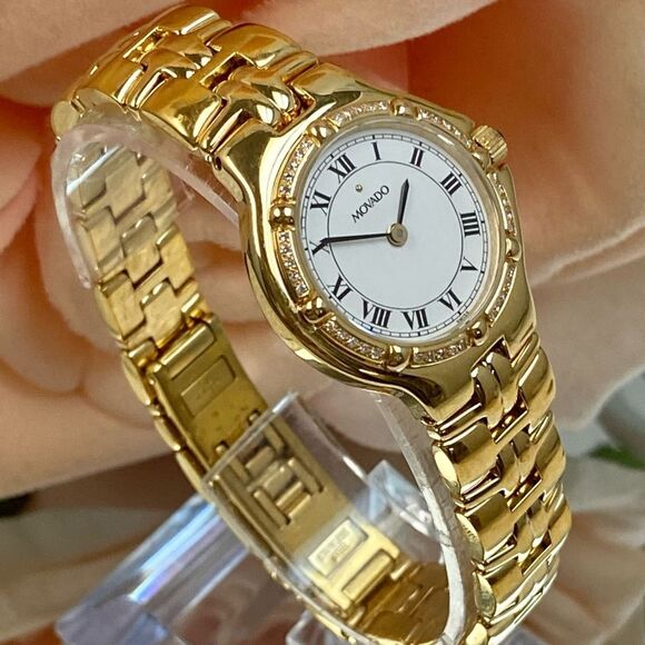 Movado Swiss Made "Olympian" 40 Diamond Bezel Dress Watch Roman Numerals - Picture 4 of 16